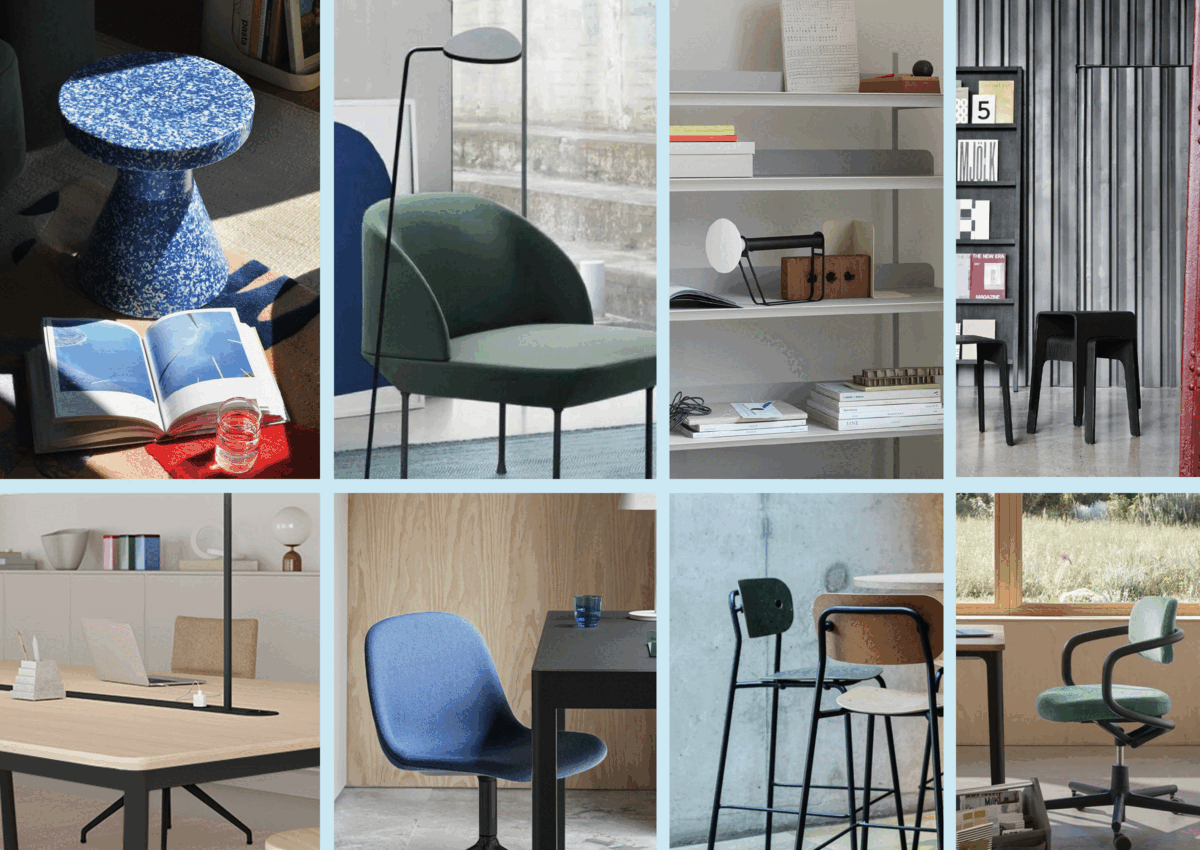 Creative Urban moodboard met flexibele werkplekken en kleuraccenten